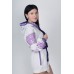 Boho Style Ukrainian Embroidered Jumpsuit with Hood White with Violet Embroidery