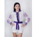 Boho Style Ukrainian Embroidered Jumpsuit with Hood White with Violet Embroidery