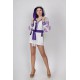 Boho Style Ukrainian Embroidered Jumpsuit with Hood White with Violet Embroidery