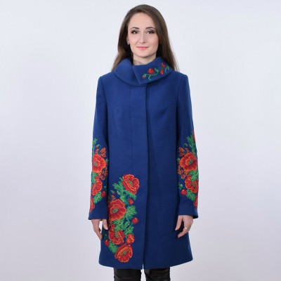 Embroidered coat "Poppy Bouquet" blue