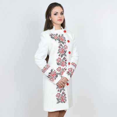 Embroidered coat "Roses Lace" white