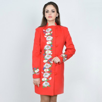 Embroidered coat "Flower Fantasy" red