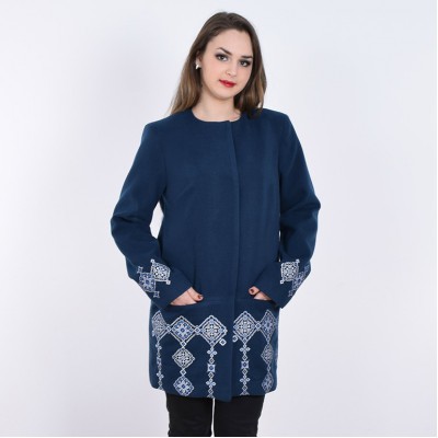 Embroidered coat "Melody" dark blue