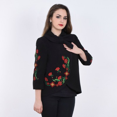 Embroidered coat "Flower Magic" black