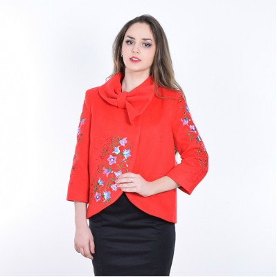 Embroidered coat "Bluebell" red