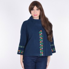 Embroidered coat "Flower Lace" dark blue