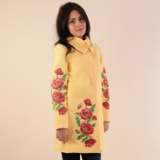 Embroidered coat "Poppy Bouquet" Plus size, cream yellow