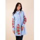 Embroidered coat "Poppy Bouquet" Plus size, sky blue