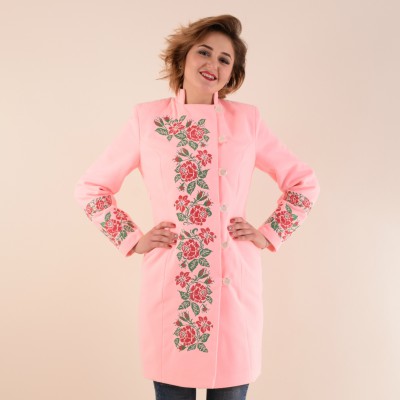 Embroidered coat "Rose Lace" Plus size, pink