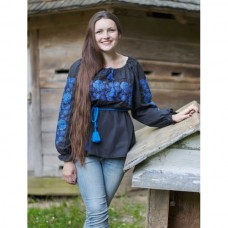 Embroidered blouse "Fantasy Blue on Black"