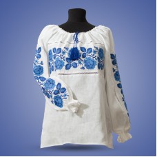 Embroidered blouse "Roses Blue on White"