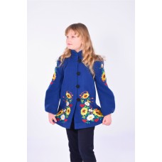Embroidered coat for girl "Butterfly" dark blue