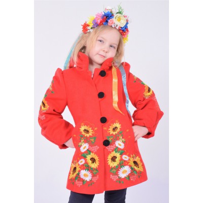 Embroidered coat for girl "Butterfly" red