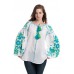 Boho Style Ukrainian Embroidered Folk  Blouse "Boho Birds" blue/green on white