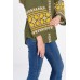 Boho Style Ukrainian Embroidered Blouse "Carpathian Flower" yellow on olive