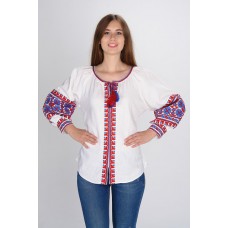 Boho Style Ukrainian Embroidered Blouse "Carpathian Flower" red on white