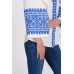 Boho Style Ukrainian Embroidered Blouse "Carpathian Flower" blue on white