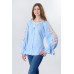 Boho Style Ukrainian Embroidered Blouse "Richelieu" gentle blue