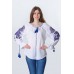 Boho Style Ukrainian Embroidered Folk  Blouse "Richelieu" blue on white