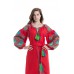 Boho Style Ukrainian Embroidered Dress "Life Tree" green/blue on red