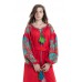 Boho Style Ukrainian Embroidered Dress "Life Tree" green/blue on red