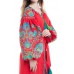 Boho Style Ukrainian Embroidered Dress "Life Tree" green/blue on red