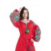 Boho Style Ukrainian Embroidered Dress "Life Tree" green/blue on red