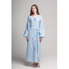 Boho Style Ukrainian Embroidered Dress "Flower" blue