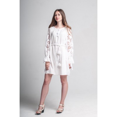 Boho Style Ukrainian Embroidered Dress "Richelieu" white