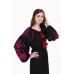 Boho Style Ukrainian Embroidered Dress "Boho Birds" red on black