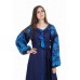 Boho Style Ukrainian Embroidered Dress "Life Tree" blue on navy