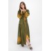 Boho Style Ukrainian Embroidered Dress "Carpathian Flower" yellow on olive