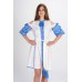 Boho Style Ukrainian Embroidered Dress "Carpathian Flower Summer" blue on white