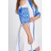 Boho Style Ukrainian Embroidered Dress "Carpathian Flower Summer" blue on white