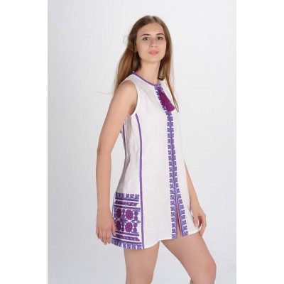 Sleeveless Ukrainian Embroidered Mini Dress "Lavander"