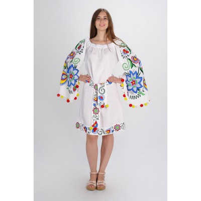 Boho Style Ukrainian Embroidered Dress "Wings of Summer"