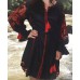 Boho Style Ukrainian Embroidered Dress "Richelieu" red on black