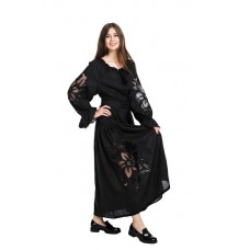 Boho Style Ukrainian Embroidered Dress "Richelieu" maxi black