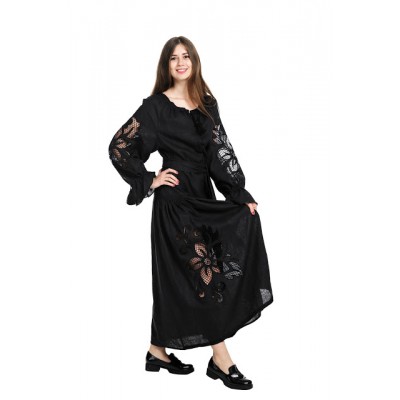 Boho Style Ukrainian Embroidered Dress "Richelieu" maxi black