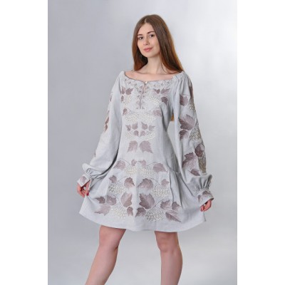 Sleeveless Ukrainian Embroidered Mini Dress "Kalyna" gray