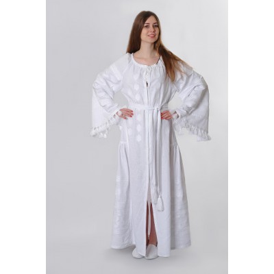 Boho Style Ukrainian Embroidered Dress "Richelieu" maxi white frills