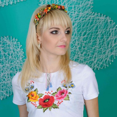 Ukrainian Hair Band "Berries Pink"