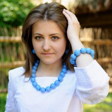 Wooden Necklace + Bracelet + Earrings Blue
