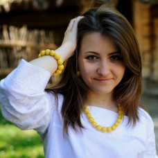 Wooden Necklace + Bracelet + Earrings Yellow