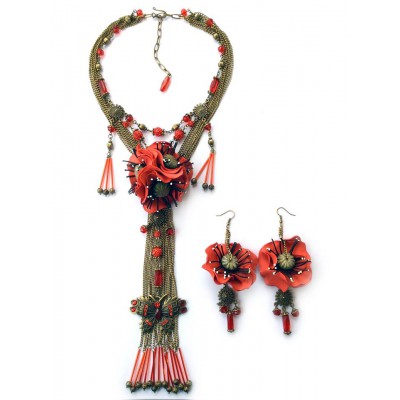Jewellery set "Poppies on Bronze"
