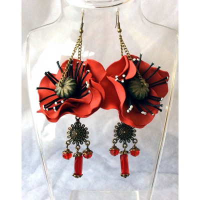 Earrings "Poppies on Bronze"