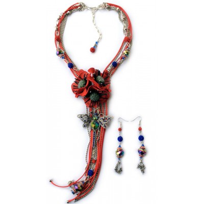 Jewellery set "Poppies and Dragonfly"