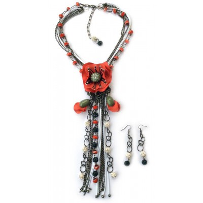 Jewellery set "Poppies Black&White&Red"