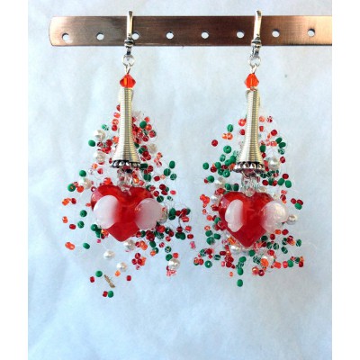 Earrings "Poppies, Pearls and Love"