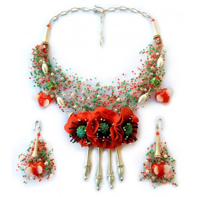 Jewellery set "Poppies, Pearls and Love"